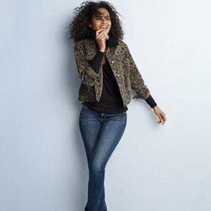 ROCK & REPUBLIC Urban Army Green Animal Print Sherpa Collar Jacket - XXL